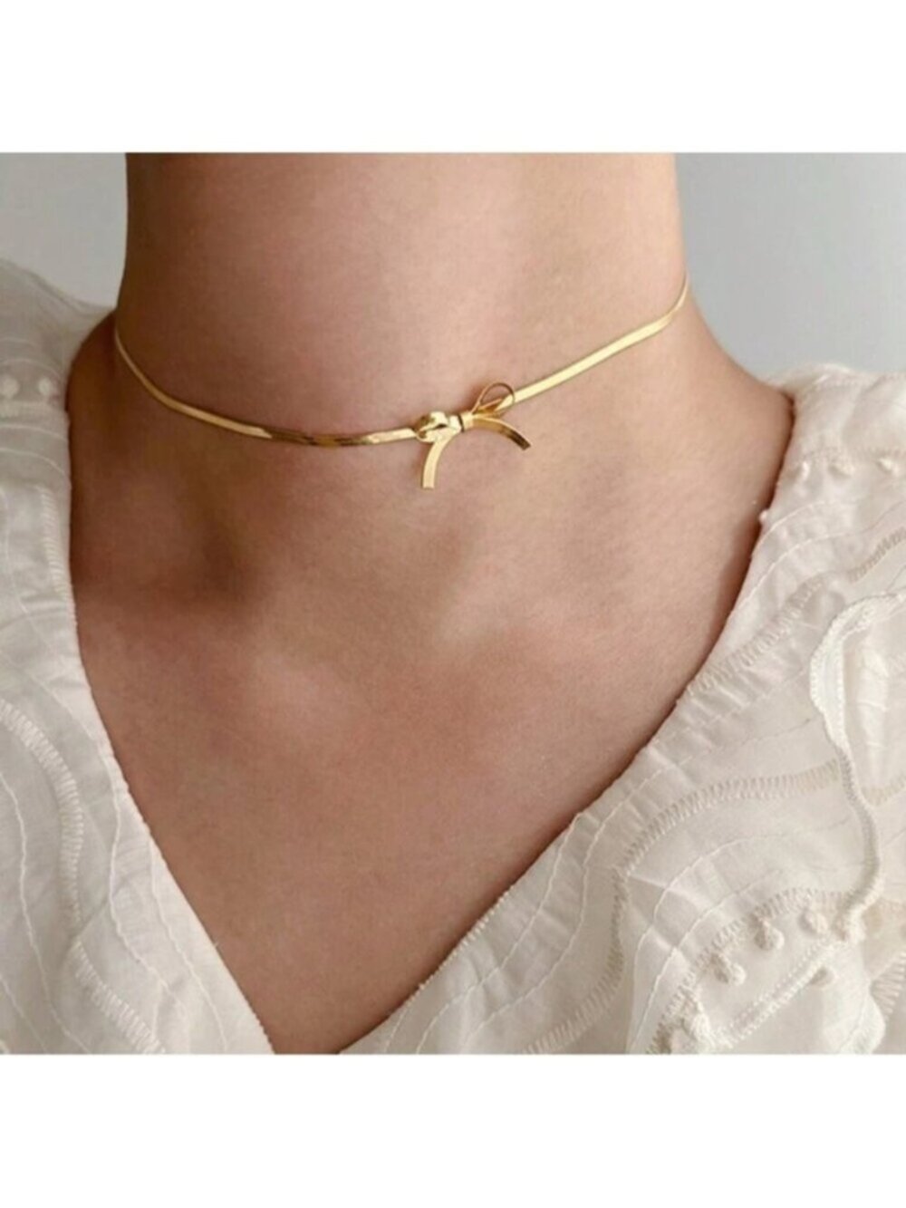 Gold Plated Stainless Steel Bow Knot Choker Necklace – Adjustable - Picture 1 of 2